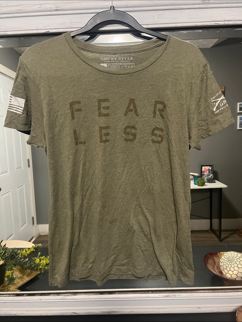 Grunt Style Women's Fear Less Training T-Shirt Military Green Patriotic Size XL